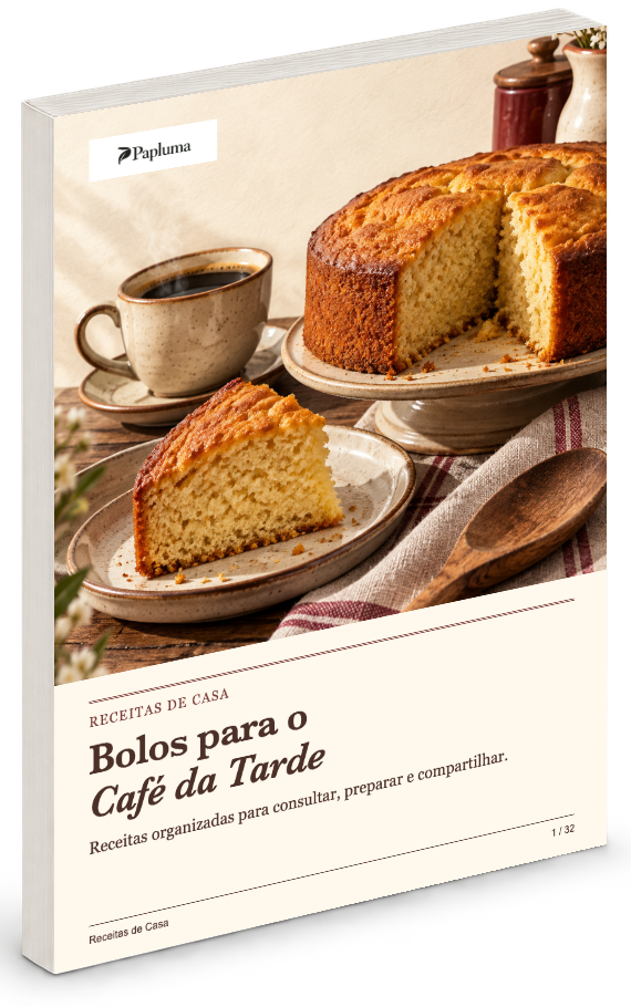 Capa de Bolos para o Café da Tarde apresentada como livro; o produto é digital em PDF