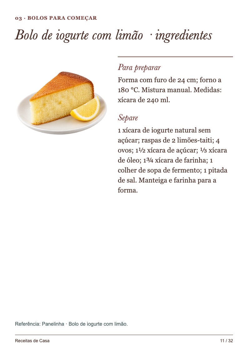 Página 11: Bolo de iogurte com limão · ingredientes